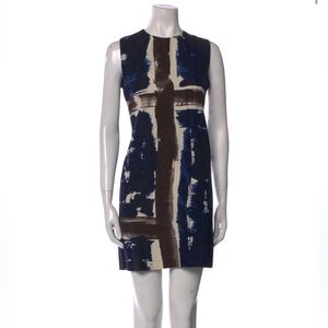 Samantha Sung Navy Abstract Hand Painted Sleeveless 100% Silk Mini Dress Size 6
